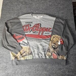 Dr Pepper Sweatshirt Mens 3XL Gray Lion Graphic Vintage Style Crewneck Fleece